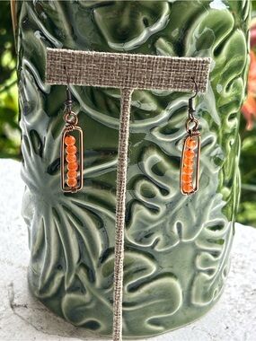 Artisan Boho Orange Jade Bead and.Copper Drop Earrings